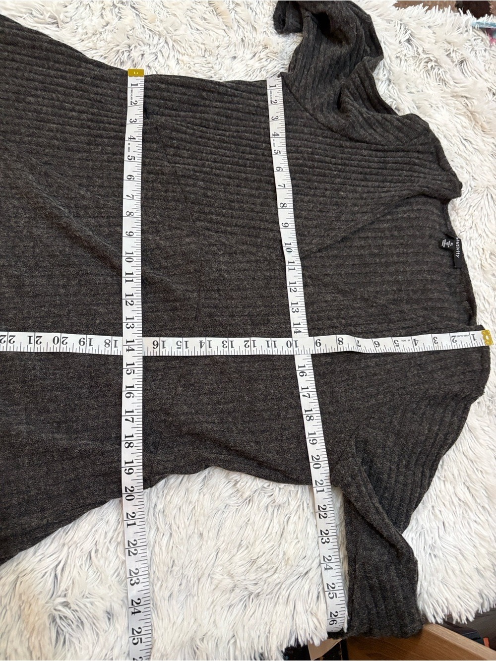 Relativity Charcoal Ribbed Open Front Cardigan XL Waterfall Hem - Picture 14 of 16